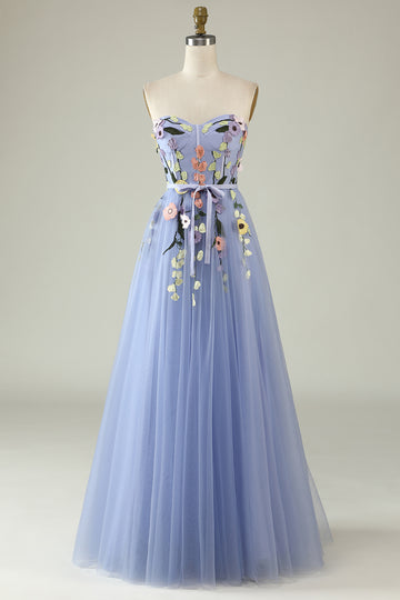 A Línea Escote Corazón Lavender Vestido de Fiesta con apliques